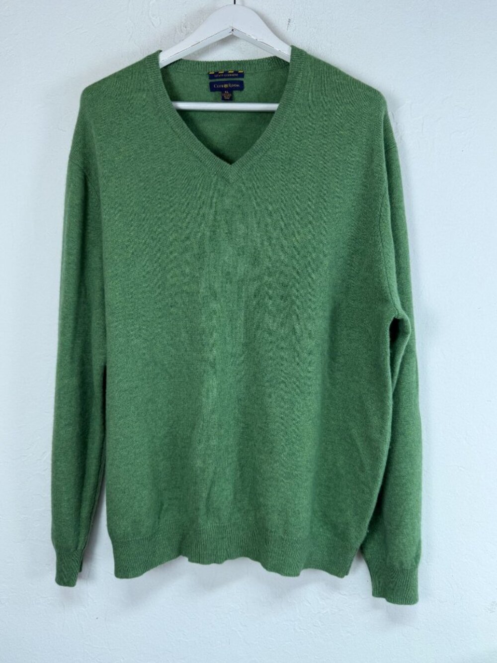 Club Room 2-Ply Estate Cashmere Knit V-Neck Sweater Green Pullover Men's XL